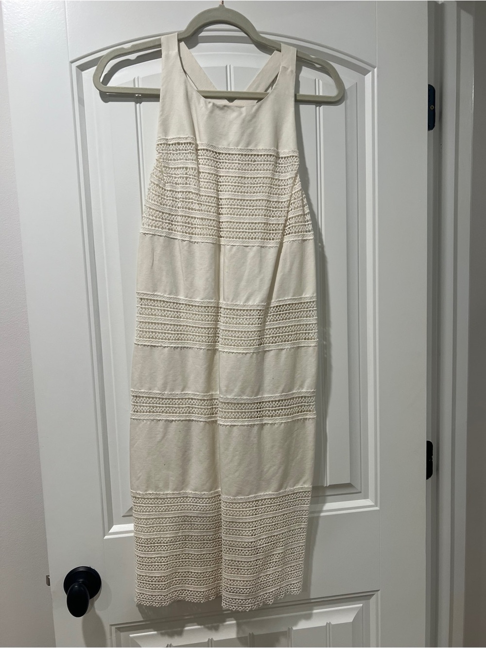 Ann Taylor Cream Crochet-Trim Sleeveless Midi Dress size 10